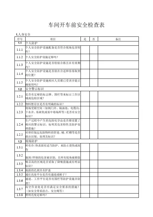 车间开车前安全检查表