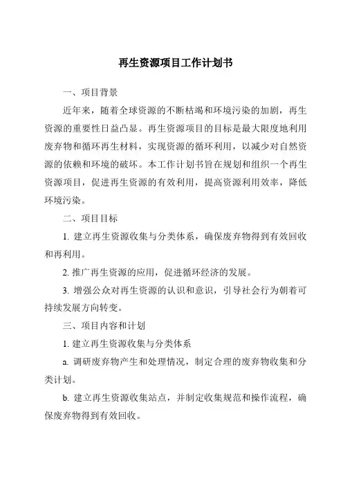 再生资源项目工作计划书