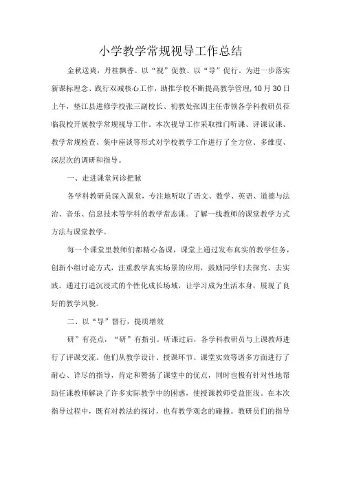 小学教学常规视导工作总结