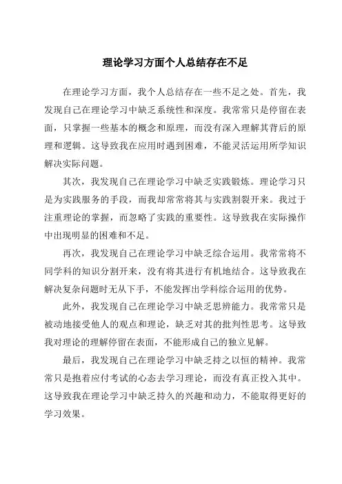 理论学习方面个人总结存在不足
