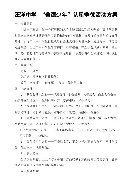 美德少年星级评选活动方案