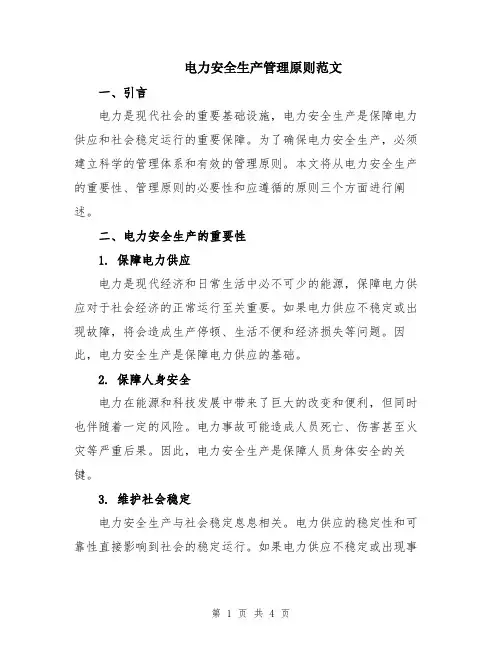 电力安全生产管理原则范文