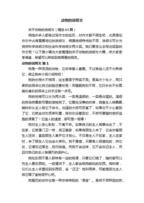 关于动物的说明文（精选64篇）