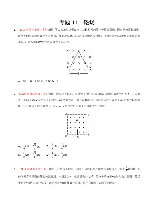 三年高考(2017-2019)物理真题分项版解析——专题11 磁场(原卷版)