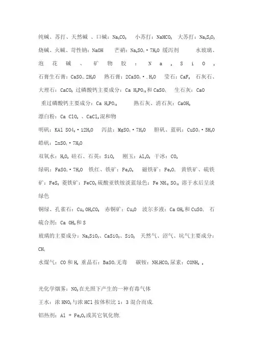 高中化学常见物质及历史人物