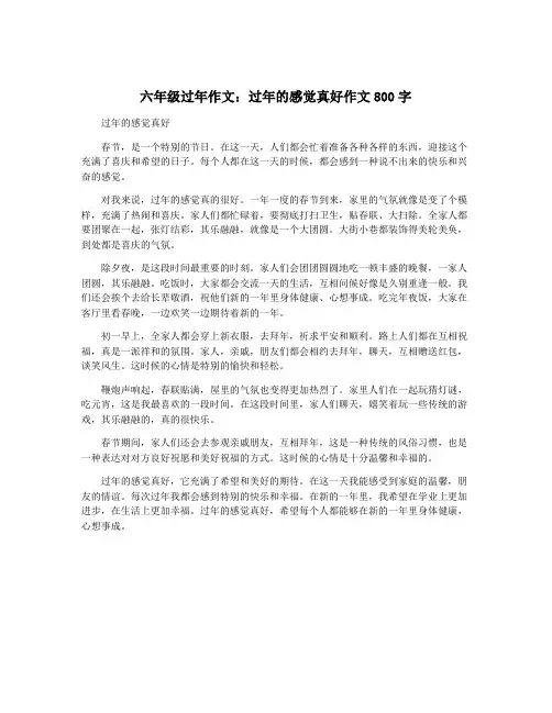六年级过年作文：过年的感觉真好作文800字