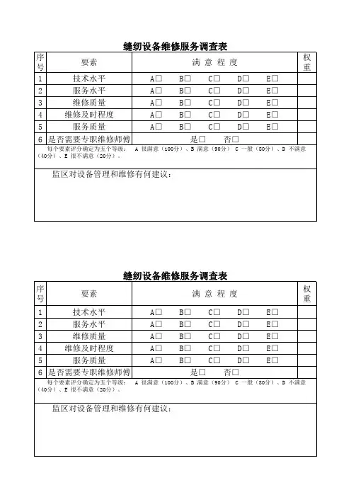 设备维修满意度调查表
