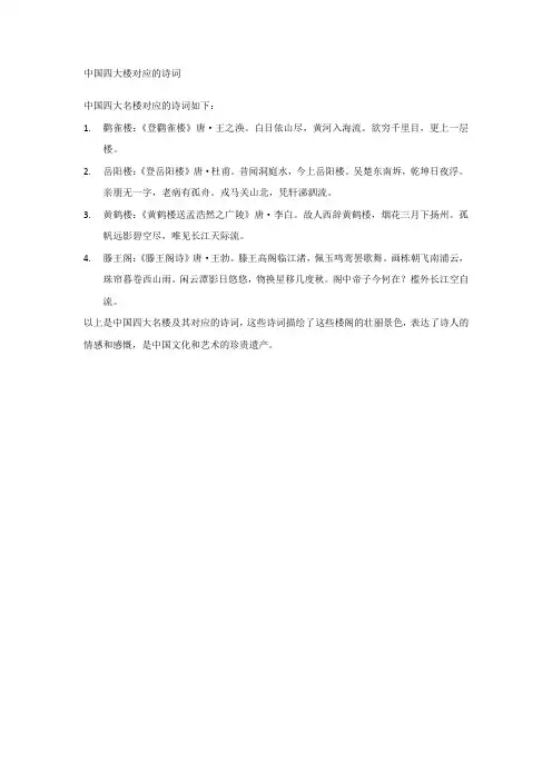 中国四大楼对应的诗词