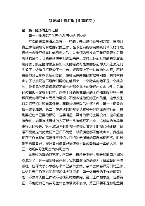 猪场周工作汇报（5篇范文）