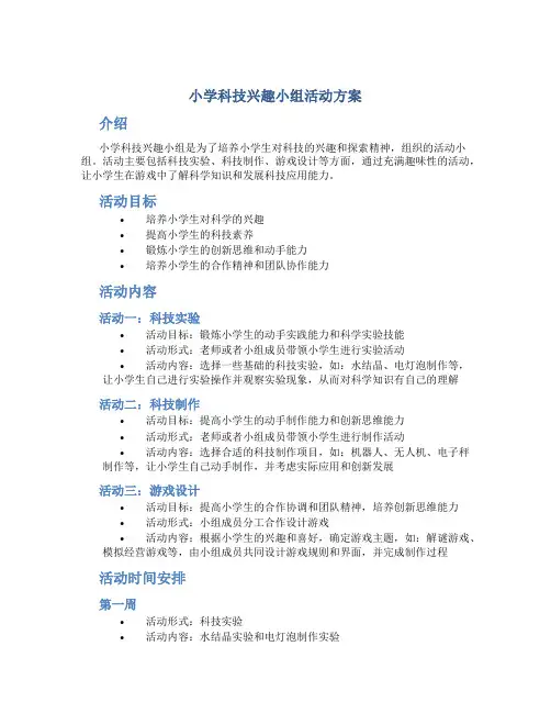 小学科技兴趣小组活动方案
