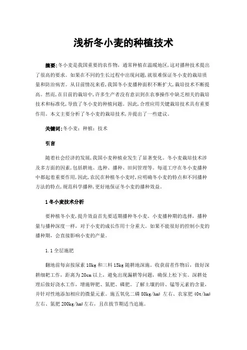 浅析冬小麦的种植技术
