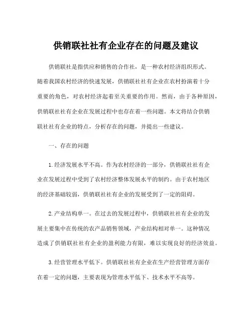 供销联社社有企业存在的问题及建议