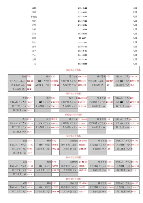 四川省城市经济指标