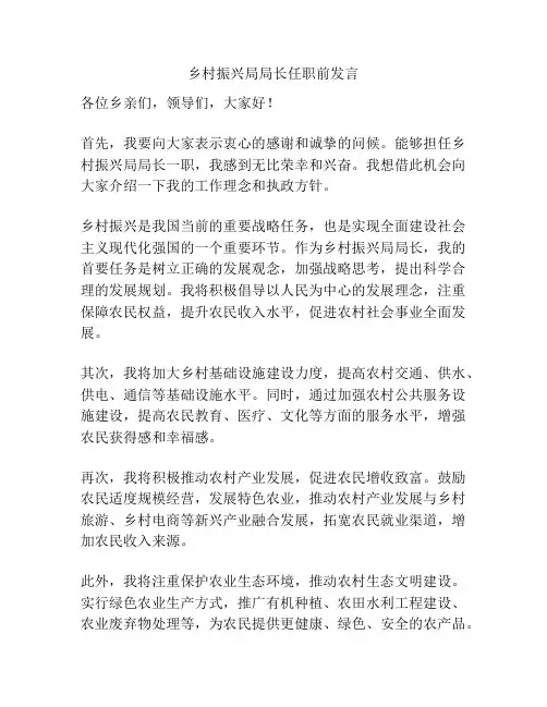 乡村振兴局局长任职前发言