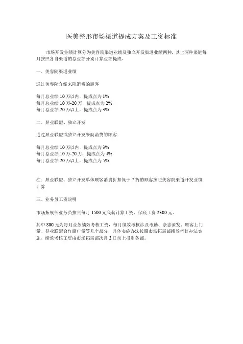 医美整形市场渠道提成方案及工资标准