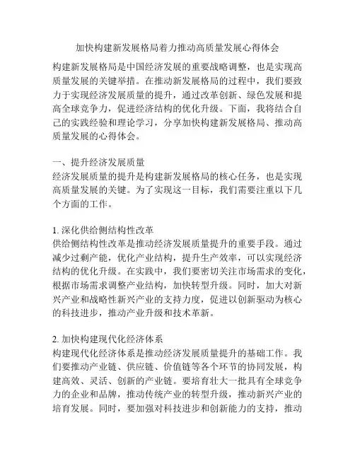 加快构建新发展格局着力推动高质量发展心得体会