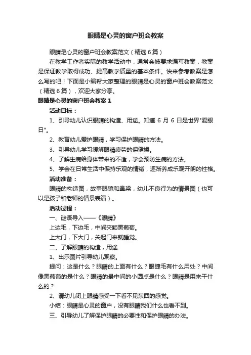 眼睛是心灵的窗户班会教案范文（精选6篇）
