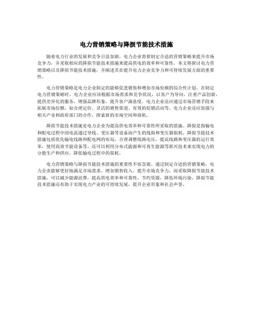 电力营销策略与降损节能技术措施