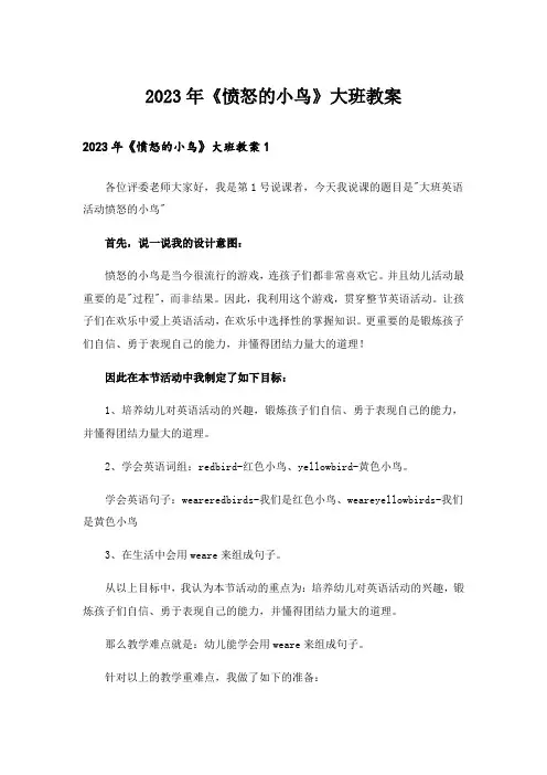 2023年《愤怒的小鸟》大班教案