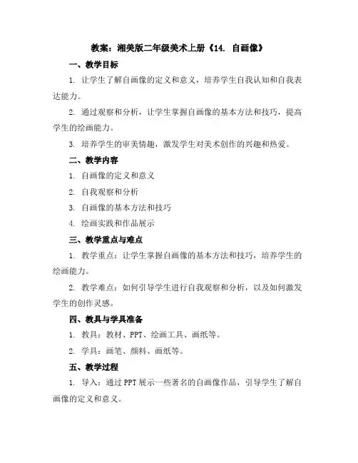 湘美版二年级美术上册《14.自画像》教案