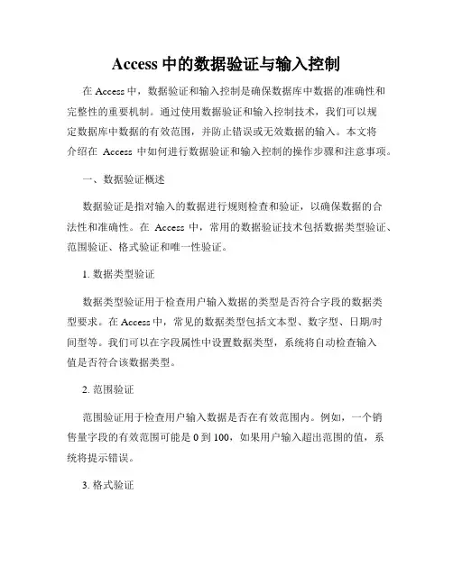 Access中的数据验证与输入控制