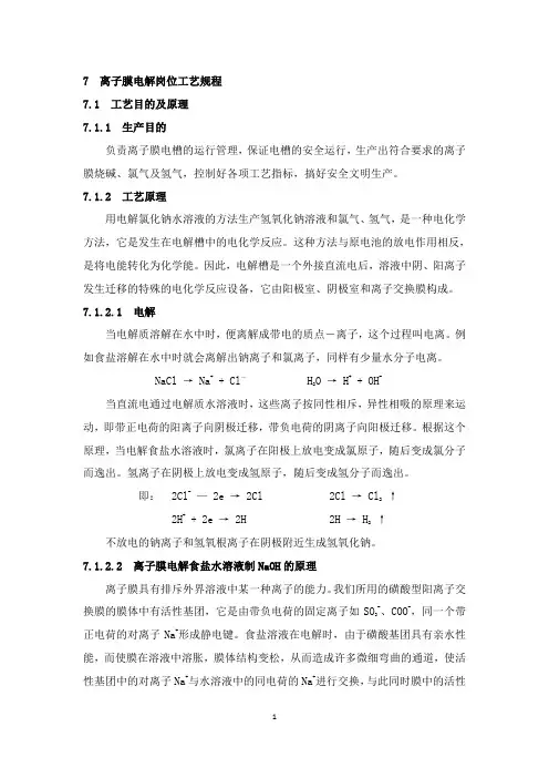 离子膜电解岗位工艺规程