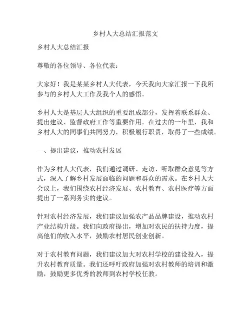 乡村人大总结汇报范文