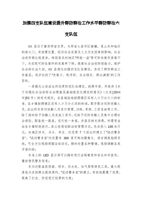 加强四支队伍建设提升群防群治工作水平群防群治六支队伍