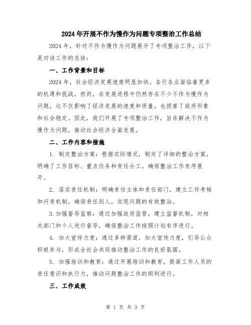 2024年开展不作为慢作为问题专项整治工作总结