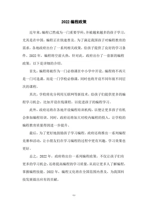 2022编程政策