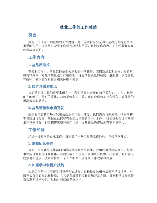 盐业工作的工作总结