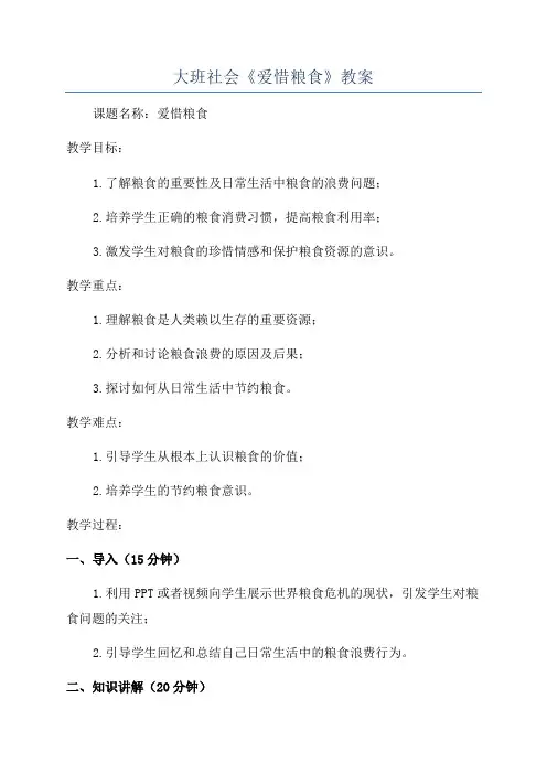 大班社会《爱惜粮食》教案