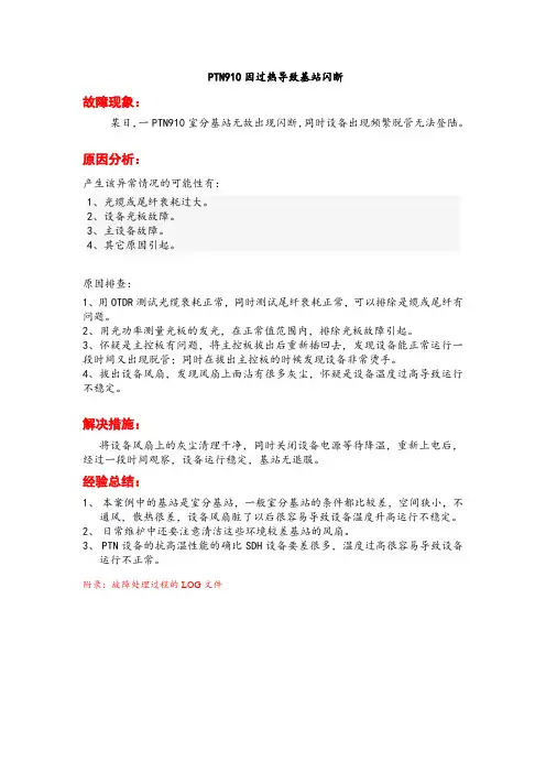 PTN910因过热导致基站闪断