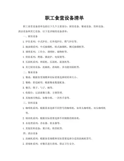 职工食堂设备清单