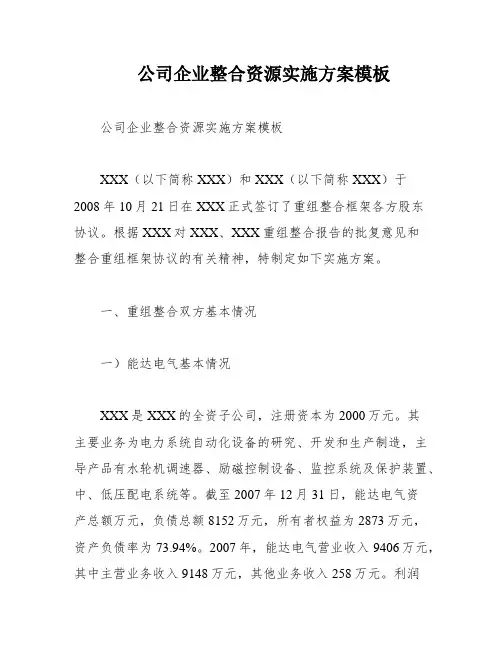 公司企业整合资源实施方案模板