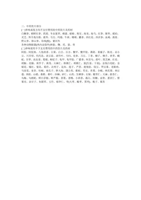 医保中药饮片目录[不能刷卡目录)
