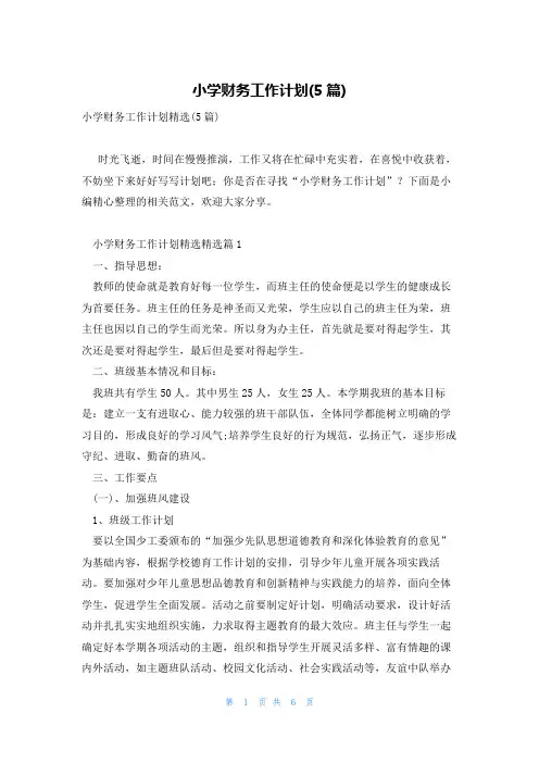 小学财务工作计划(5篇)