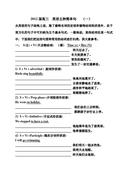 英语五大基本句型详解及练习(配答案)