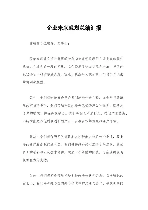企业未来规划总结汇报
