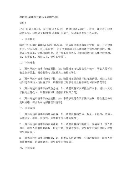 集团申请书模板