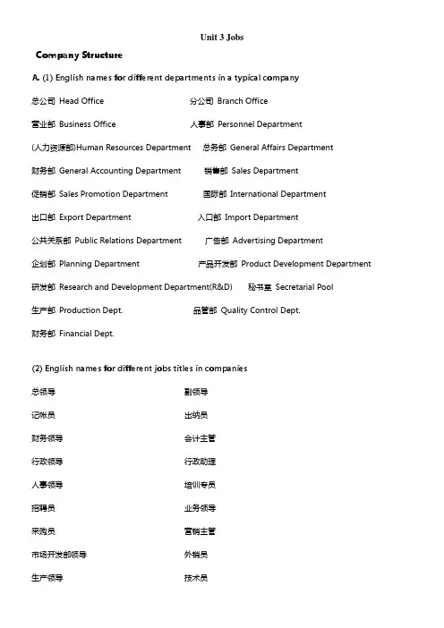 剑桥商务英语资料Unit3