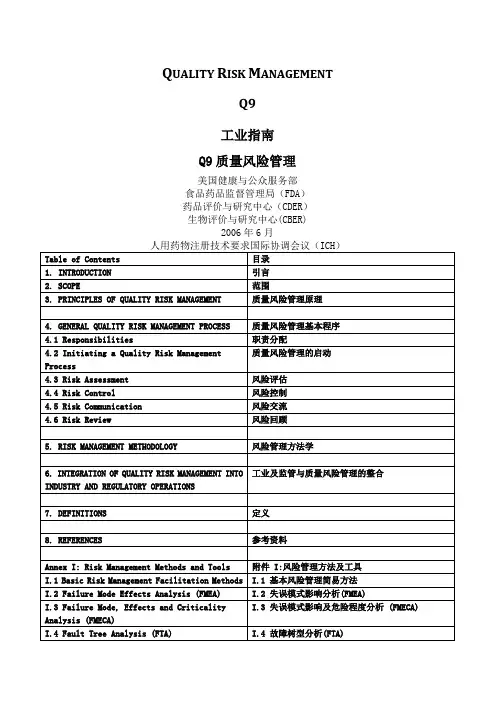 Q9质量风险管理中英文对照