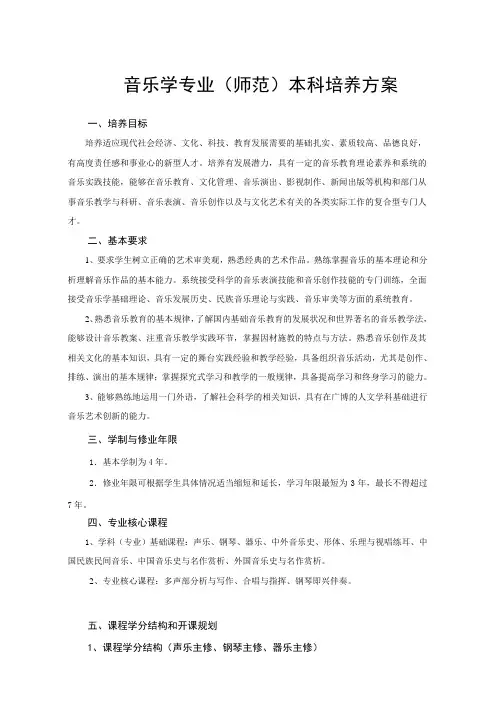 音乐学专业师范本科培养方案