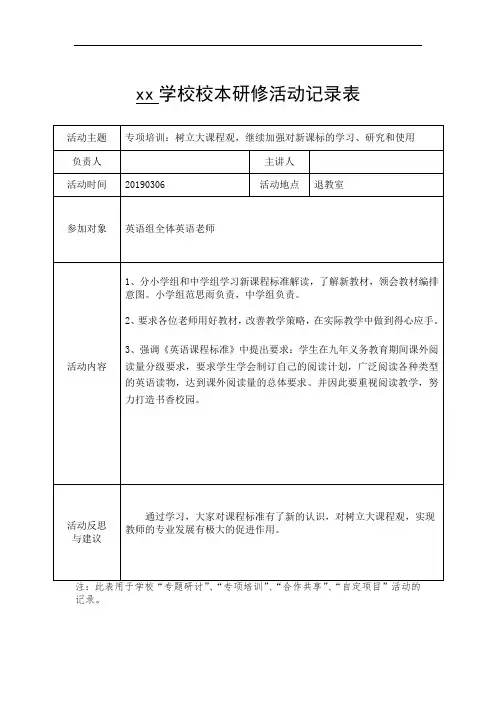 英语校本研修活动记录表