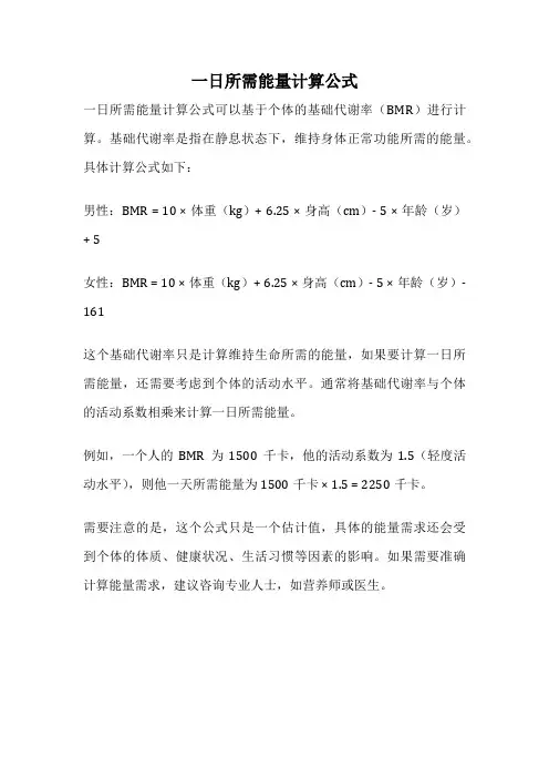 一日所需能量计算公式