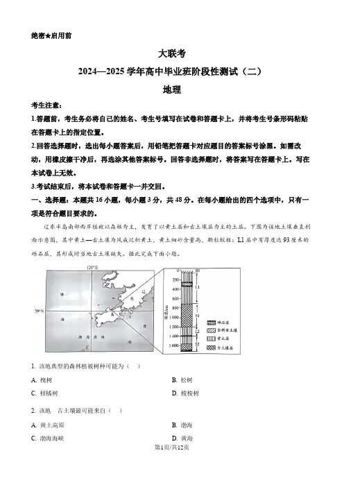 河南省部分名校2024-2025学年高三上学期10月月考地理试题(解析版)