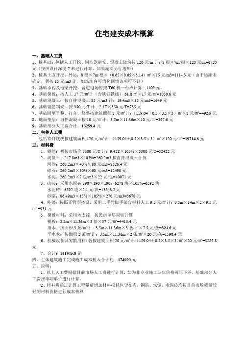 住宅建安成本概算