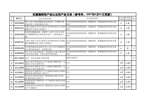 实施强制性产品认证的产品目录(参考件,2007年6月01日更新)