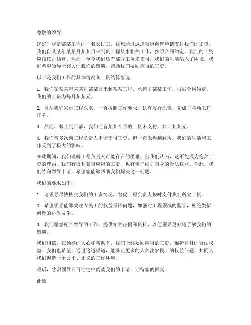 农民工工资申请书范文模板