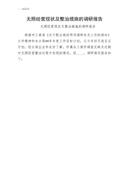 无照经营现状及整治措施的调研报告-仅供参考